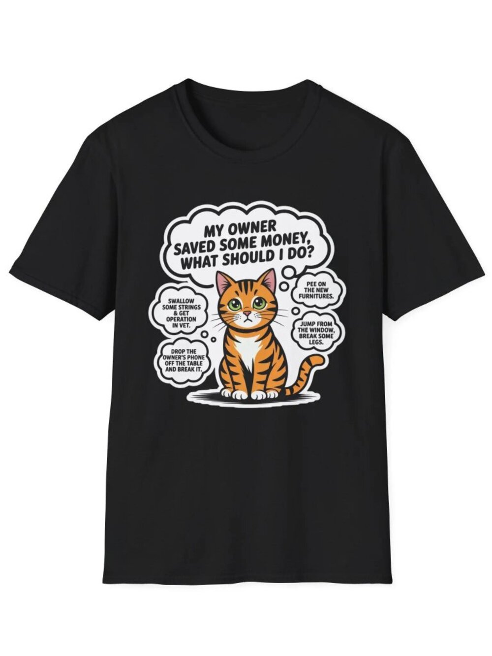 Funny Cat T-Shirt: Orange Tabby Mischief Thoughts (Cat Owner Gift)